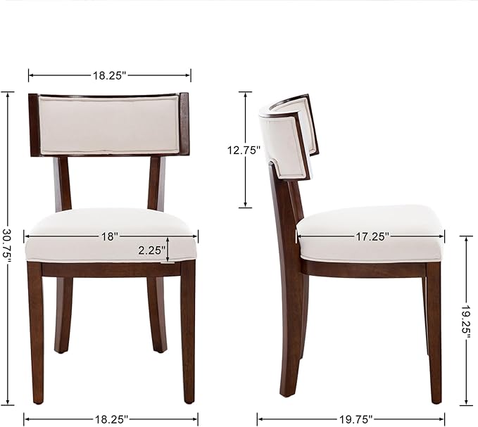 DM Furniture Dining Chairs Set of 2 Linen Fabric Upholstered Dining Room Chairs with Curved Backrest Mid Century Modern Farmhouse Kitchen Chair Solid Wood Side Chairs for Living Room/Restaurant