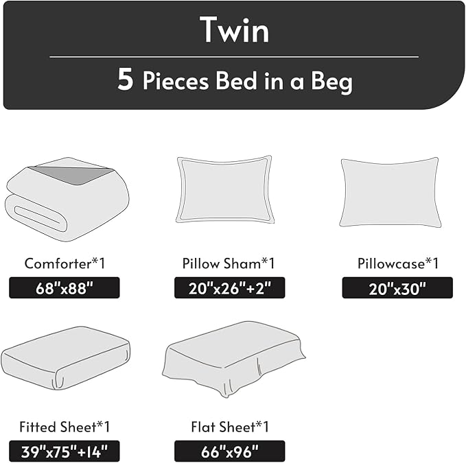 MUXHOMO 5 Pieces Twin Comforter Set, Reversible Bed in a Bag Twin Size, All Season Bedding Set with Comforter, Flat Sheet, Fitted Sheet, Pillowcases & Shams, Teal & Lake Blue