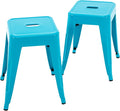 Brage Living 18 Inch Industrial Metal Stools Set of 2, Stackable Classroom Stools, Backless Metal Dining Chairs for Indoor Outdoor, Kitchen Short (Teal Blue)