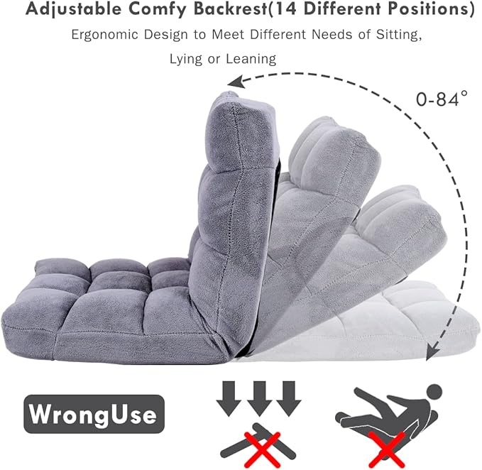 Giantex Floor Chairs for Adults - Floor Gaming Chair with Back Support, Coral Velvet, 14 Adjustable Position, Thick Sponge Padding, Floor Seating Lounge for Reading, Watching TV, Meditation (Grey)