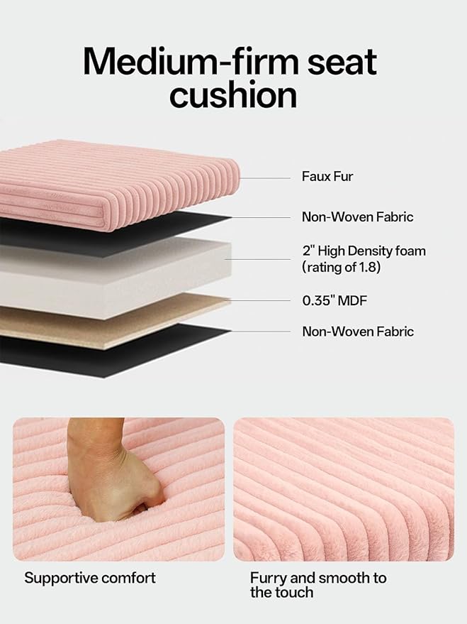 ABHENG 17.7 inches Faux Fur Ottomans Cube with Storage, Metal Framed Vanity Stool Chair Storage Ottoman Foot Rest Stool, Holds 770 LB for Dorm Living Room Bedroom Pink UASND643P