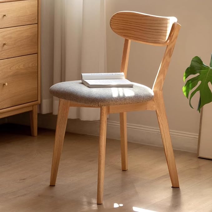 Hymus 100% Solid Oak Wood Dining Room Chairs - Practical Kitchen Chairs for Dining Room, Kitchen, Living Room (1, Natural with grey cushion), H-Y00S12050