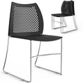 VINGLI Stacking Chairs Set of 4 Stackable Office Chairs with Metal Sled Base, Ergonomic Plastic Seat & Holes Back, Stacking Chairs for Waiting Room Break Room Banquet Guest, Black