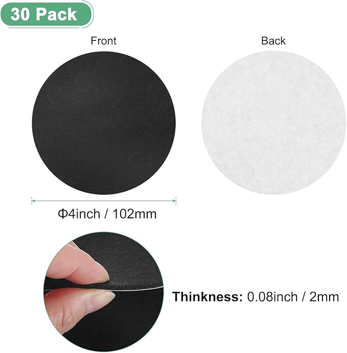 30-Pack Lamp Base Felt, 4 Inch Dia. 2mm Thick Self Adhesive Round Fabric Felt Pads for Lamp/Furniture/DIY, Non-Slip Fiber Backed Patch Circles with Adhesive Backing [Black]