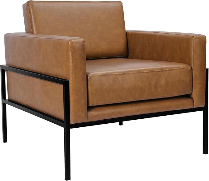 HomePop Modern Metal Frame Accent Chair|Homepop Home Décor|Accent Chairs for Living Room & Bedroom - Carmel Faux Leather