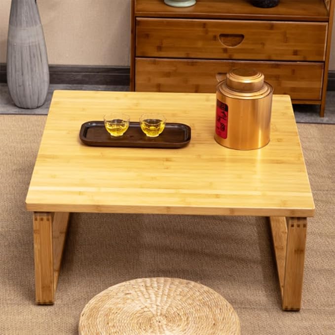 Foldable Low Japanese-Style Coffee Table - Square, Kids Art & Meditation Table, for Tatami Bedroom & Bay Window (Size: 27.6 * 27.6 * 12.2in)