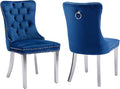 YeahFurn Mid Century Modern Dining Chairs Set of 2, Blue Velvet Upholstered Tufted Back, Kitchen & Dining Room Chairs, Brushed Silver Metal Legs, Nailhead Trim, Sillas para Comedor (Blue, 2 Pcs)