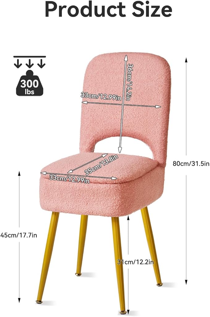 IBUYKE Small Storage Vanity Stool with Folding Backrest, 12.99" x 13.78" x 31.5" Square Teddy Velvet Ottoman, Makeup Chair for Living Room, 4 Metal Legs with Anti-Slip Feet, Pink WBD027P