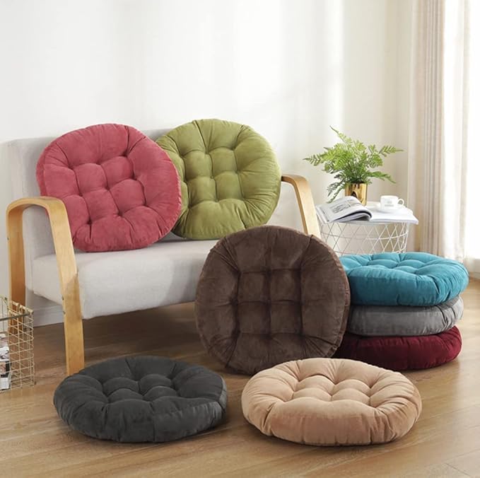 Sexysamba Round Floor Seat Pillows Cushions 22" x 22", Soft Thicken Yoga Meditation Cushion Pouf Tufted Corduroy Tatami Floor Pillow Reading Cushion Chair Pad Casual Seating for Adults & Kids, Grey