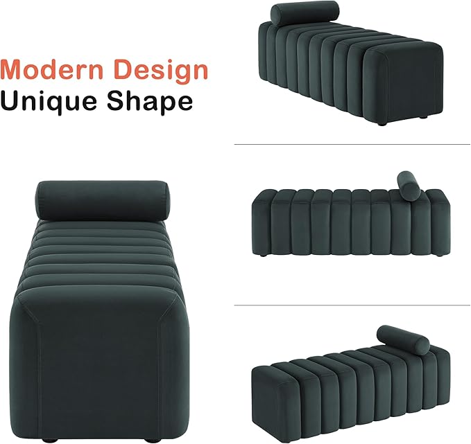 MCombo Waiting Room Benches, Guest Reception Lobby Chairs for Salon, Velvet Upholstered Ottoman for Bedroom Entryway 4698 (Dark Grey)