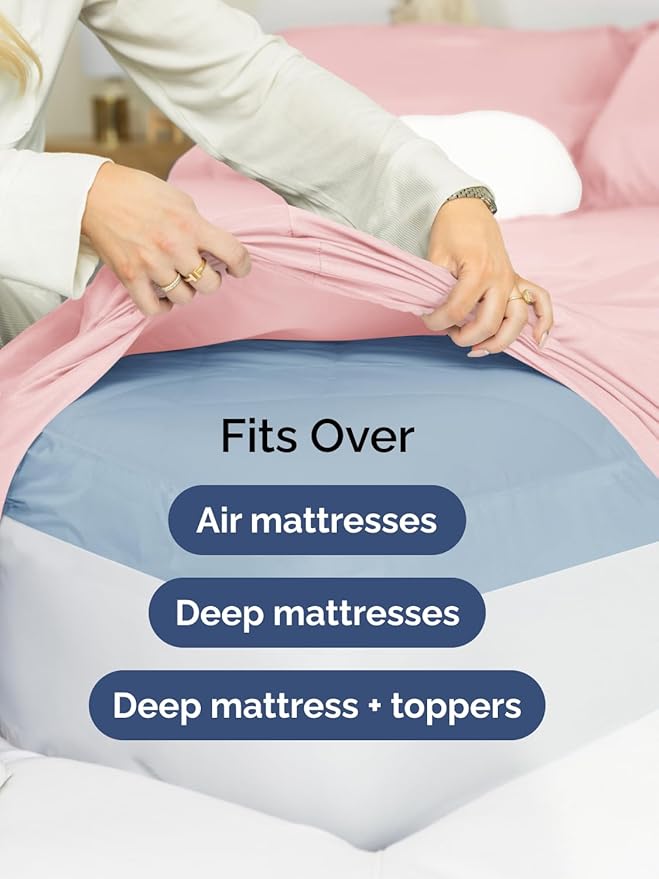 Extra Deep Pocket Split King Sheets - 5 Piece Breathable & Cooling Bed Sheets - Hotel Luxury Bed Sheet Set - Soft, Wrinkle Free & Comfy - Easily Fits Extra Deep Mattresses - Baby Pink Sheets Set