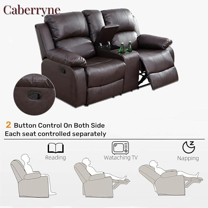 Caberryne Leather Recliner Sofa，Reclining Loveseat for Living Room Furniture Sets, Light Brown Double Recliner Loveseat for Living Room/Office/Theater Seating/Rv(2 Seater Couch)