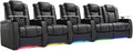 Weilianda Home Theater Seating Top Grain Leather Zero Gravity Recliner Chair Power Headrest Recline Movie Seat Gaming 7 Colors Mood Light Sofa with Tray Table USB Charge Row of 5 Loveseat Right Black