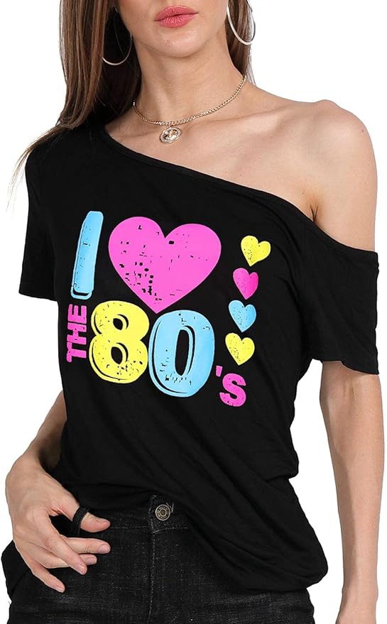 MAGICMK Women’s Short Lips Print Causal Off The Shoulder Plus Size T-Shirt Tops