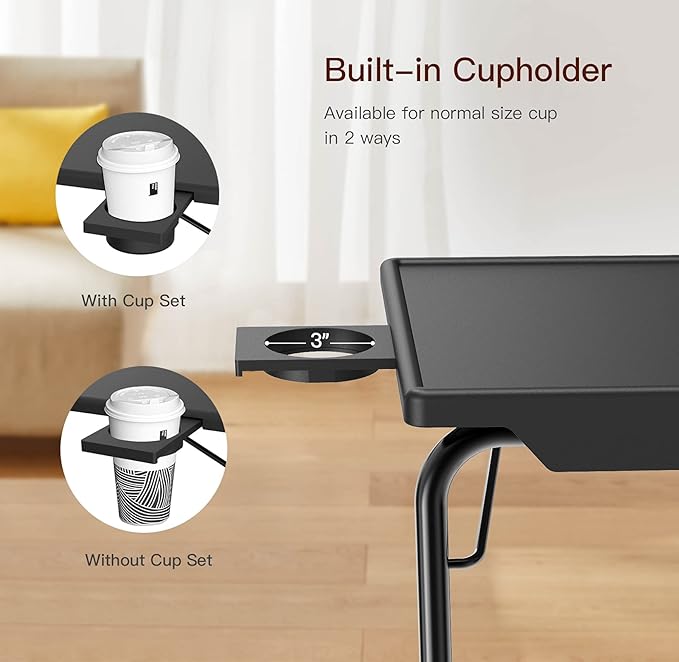 HUANUO Adjustable TV Tray Set of 2 - TV Dinner Tray on Bed & Sofa, Comfortable TV Tray Table with 6 Height & 3 Tilt Angle Adjustments (2 Pack)