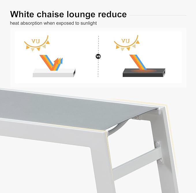 PURPLE LEAF Oversize Chaise Lounge Chair Outdoor 2 Pieces White Aluminum Lounge Chair with Wheels and Table for Pool Deck Patio, Mixed Color