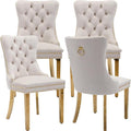 YeahFurn Mid Century Modern Dining Chairs Set of 4, Beige Velvet Upholstered Tufted Back, Kitchen & Dining Room Chairs, Gold Metal Legs, Nailhead Trim, Sillas para Comedor (Beige, 4 Pcs)