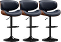 Aowos Bar Stools Set of 3, Adjustable Swivel PU Leather Bar Stools for Kitchen Island, Mid Century Modern Counter Height Barstools with Back & Footrest (Blue)