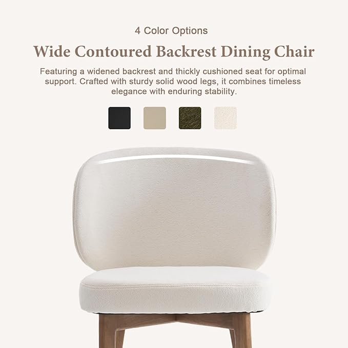 YOUNUOKE Dining Chairs Set of 2, Modern Chenille Fabric Dining Room Chair with Wood Legs, Widen Backrest Upholstered Comfy Armless Side Kitchen Chairs, Beige