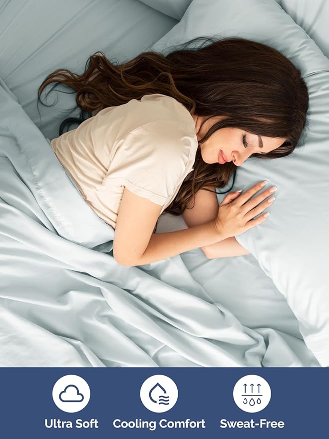 Extra Deep Pocket Queen Sheet Set - 4 Piece Breathable & Cooling Bed Sheets - Hotel Luxury Sheet Set - Soft, Wrinkle Free and Comfy - Easily Fits Extra Deep Mattresses - Deep Pocket Ice Blue Sheets