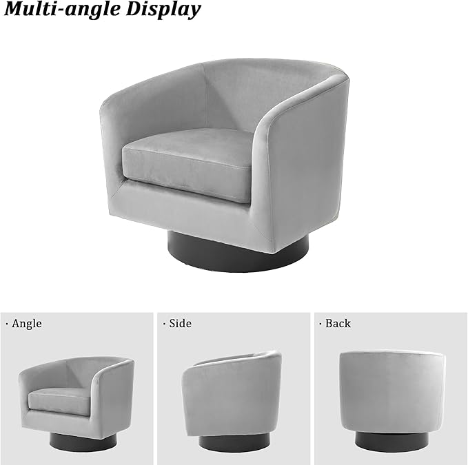 Swivel Barrel Chair, Modern Round PU Leather Accent Armchair for Living Room, Bedroom, Oversized Comfy Club Reading Chairs for Adults (Velvet Grey, Set of 2)