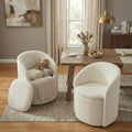 Upholstered Dining Chairs with Casters, Rolling Modern Dining Room Chairs with Hidden Storage & Barrel Backrest, Easy Assembly Accent Chair for Bedroom, Living Room, Dressing, Linen Fabric,2PCS
