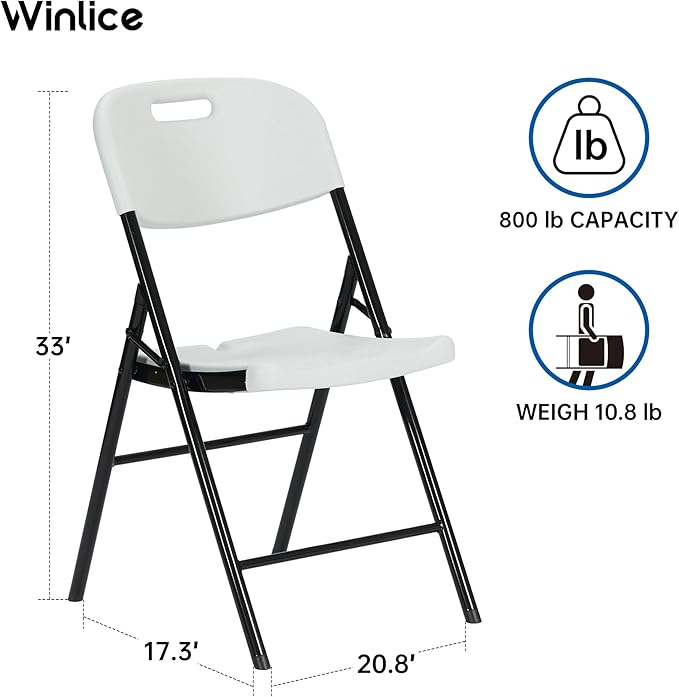 Winlice 100 Pack Thicker 800 LBS White Folding Chairs, Commercial Grade Folding Chair, Foldable Chairs for Events