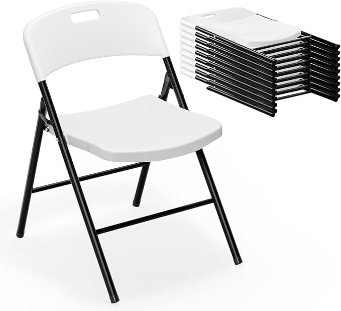 VINGLI Folding Chairs, Plastic Foldable Chair, Capacity up to 350 lbs, Portable Seating for Indoor Outdoor Events Parties Camping Work School Commercail (10, White)