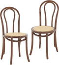 DM Furniture Bentwood Dining Chairs Set of 2 Mid-Century Modern Rattan Kitchen Chair with Backrest, Armless Curved Wood Bistro Chair for Dining/Kitchen Room,Home No Assembly Required, Walnut Wood