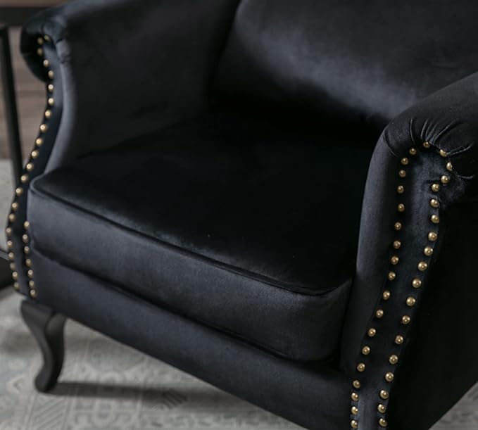 Janoray Mid Century Modern Accent Chair Upholstered Armchair Comfy Velvet Fabric Single Sofa with Tufted Wingback for Small Spaces Bedroom Living Room, Black