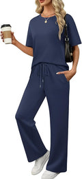 XIEERDUO Women's Side Slit Lounge Sets 2 Piece Travel Outfits Airport Tracksuit Oversized Wide Leg Loungewear S-3XL