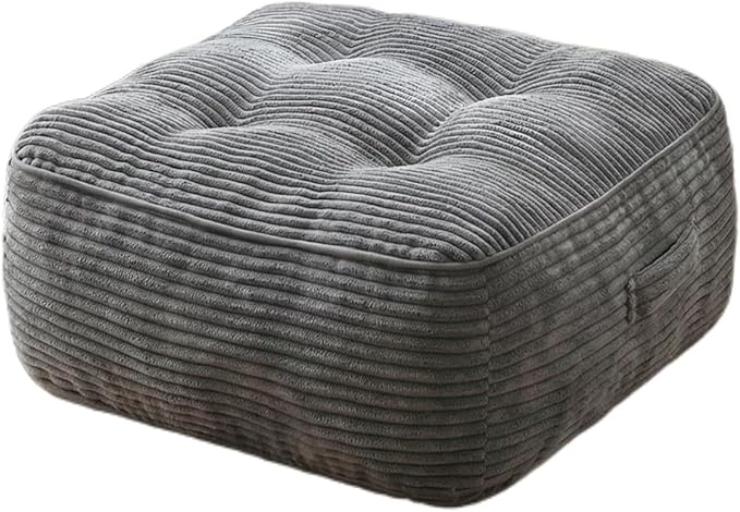 11In Washable Floor Pillow for Adults, Yoga & Meditation Cushion with Handle, Square Large Pillows Seating with Removable Tufted Corduroy Cover for Tatami Living Room Board Games, Light Gray