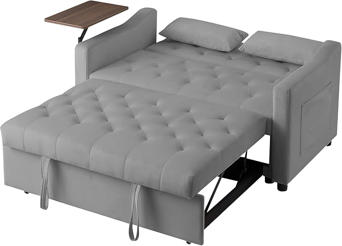 hansones 3-in-1 Convertible Sleeper Sofa Bed, Pullout Couch with 360° Swivel Side Table, Modern Chenille Fabric, Easy to Assemble, Folding Loveseat Sofa Bed for Living Room & Guest Room