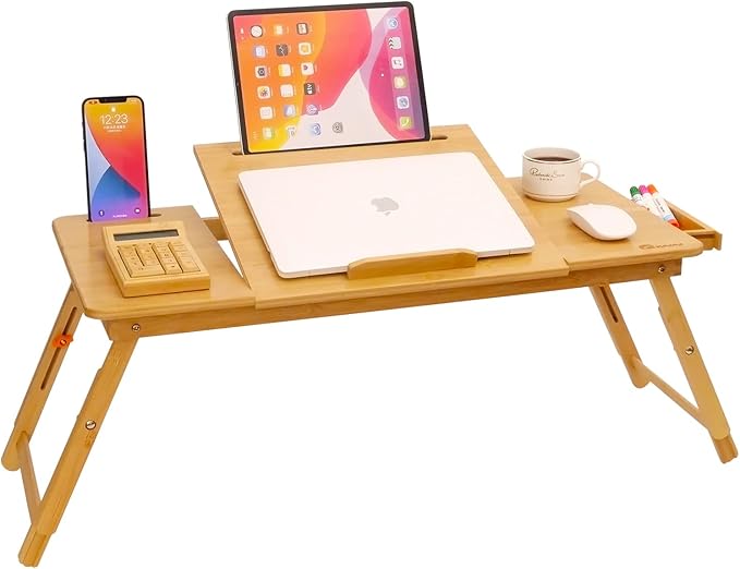 Lap Desk COIWAI Bed Table Desk Tray Desk for Bed for Laptop Writing Eating Laptop Desk with Tablet Slot, Adjustable Height Angle, Foldable Tray for Sofa Couch Floor, with Storage Drawer - Large