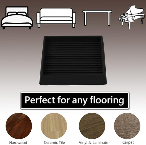 3x3 Square Rubber Furniture Caster Cups, Anti-Sliding Furniture Pads Bed Stopper Floor Protectors with Grip - Protect Any Flooring