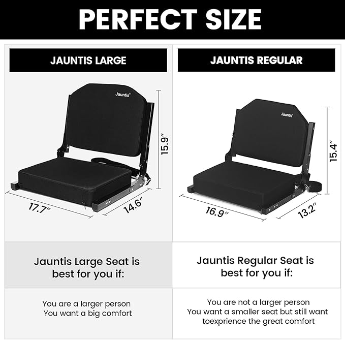 Stadium Seats for Bleachers, Bleacher Seats with Ultra Padded Comfy Foam Backs and Cushion, Wide Portable Stadium Chairs with Back Support and Shoulder Strap, 2 Pack, Black