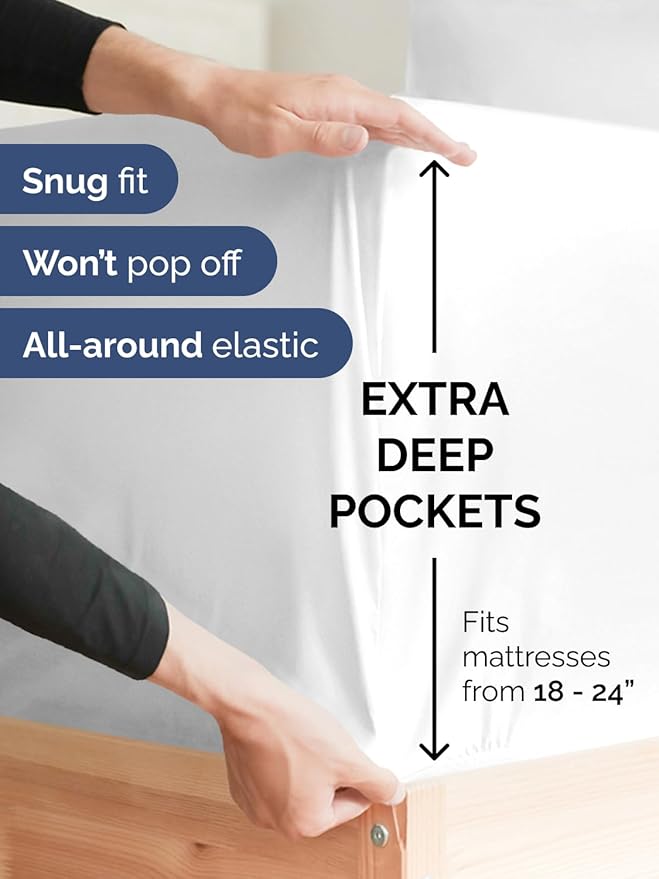 Extra Deep Pocket King Sheets - 4 Piece Breathable & Cooling Bed Sheets - Hotel Luxury Bed Sheet Set - Soft, Wrinkle Free & Comfy - Easily Fits Extra Deep Mattresses - Deep Pocket White Sheets Set