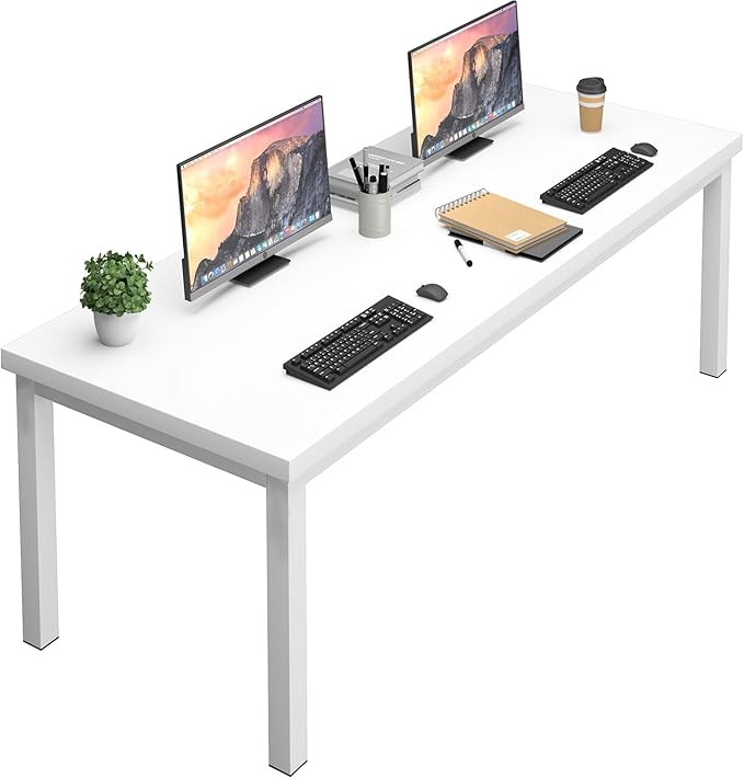 63 Inch Large Computer Desk, Modern Office Desk with Adjustable Feet, Gaming Desk with Deep Desktop, Study Writing Table for Home Office, Work from Home, White