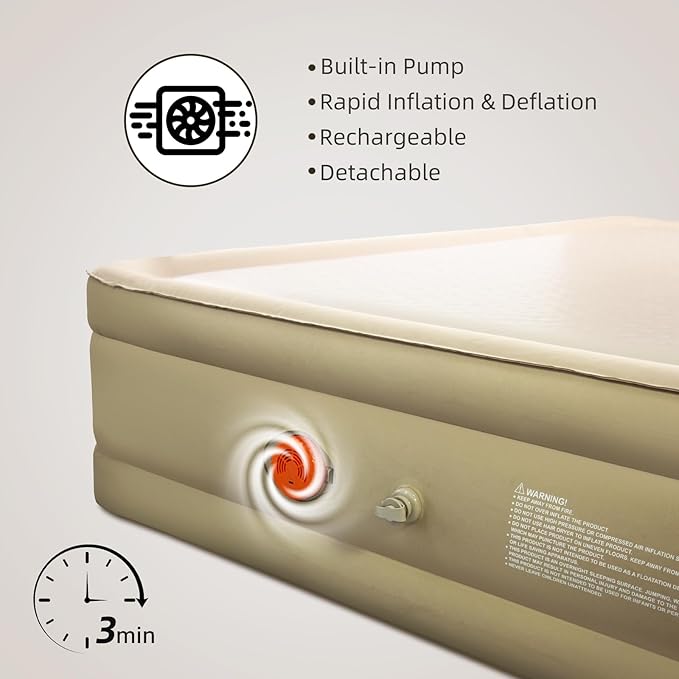 LunaDream King Air Mattress with USB Rechargeable Built-in Pump, Wireless Inflatable Airbed, FlexWeave Tech for 1100 lbs Enhanced Support, Portable for Home & Camping, Leak Proof Design, Carry Bag