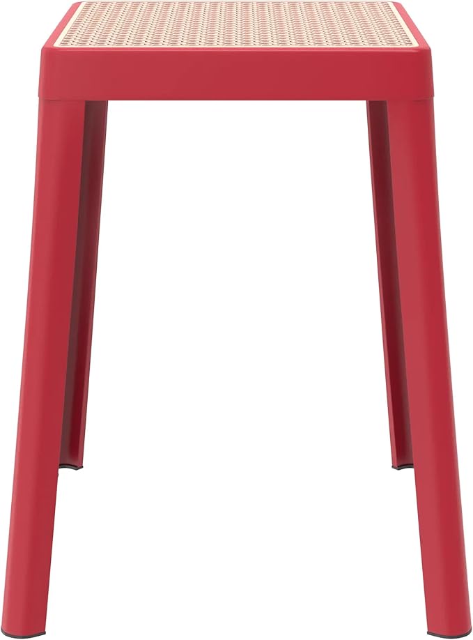 LeisureMod Tresse Mid-Century Modern Square Plastic Dining Stool Set of 2, Stackable Accent Stools with Breathable Seat, Lightweight Seating for Kitchen, Dining Room, Bedroom, or Entryway (Pink)