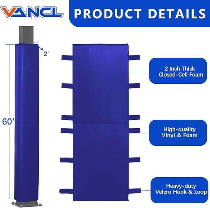 VANCL Square Pole Padding Basketball Pole Pads Heavy Duty Square Pads Outdoor Fits 4"x4", 5"x5", 6"x6",6"x8", 8"x8" Poles Waterproof UV-Resistant Durable Protection Pads