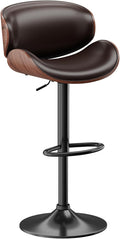 Aowos Bar Stools, Adjustable Swivel Barstools for Kitchen Island, Mid Century Modern Leather Upholstered Counter Height Bar Chairs with Back & Footrest (Brown 1PCS)