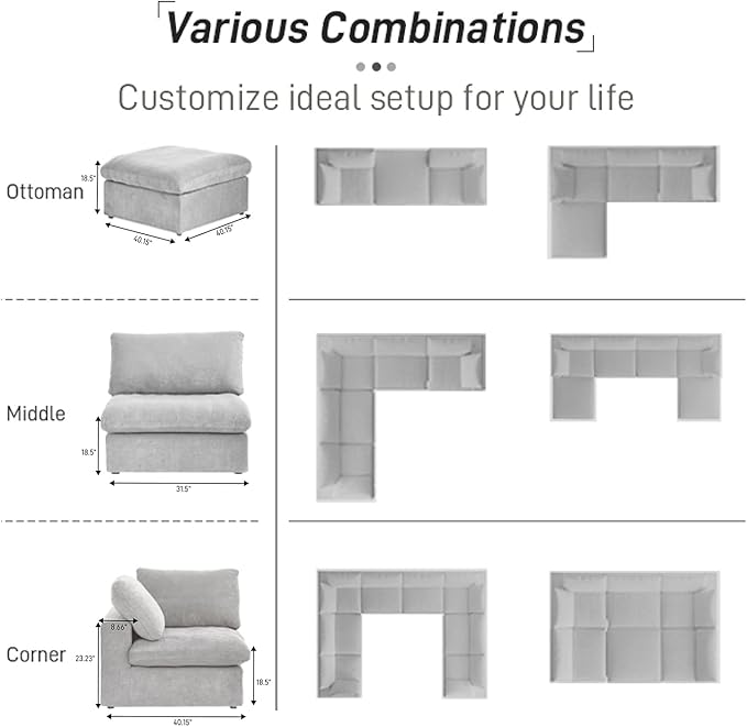 160.6" Cloud Modular Sectional Sofa with Thick Cushion,Down Filled Comfort V Shaped Sofa Couch for Living Room,Minimalist Wide Deep Seat Convertible Couches，4 Seater & 1 Corner+1 Ottoman