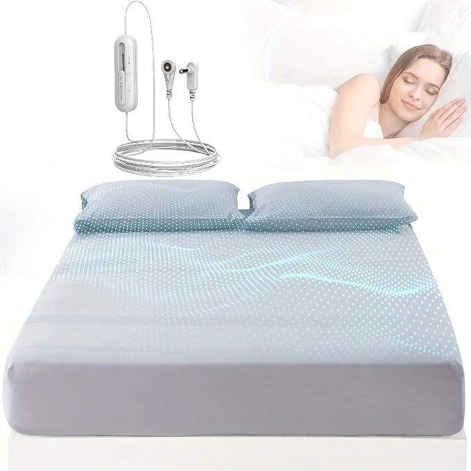 Grounding Sheets, 95% Organic Cotton + 5% Silver Fiber, Earth Connected Fitted Sheet with Grounding Cord (Gray, Twin XL)