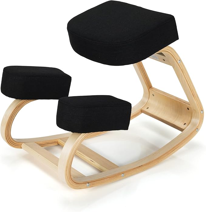 Giantex Kneeling Chair, Wood Posture Chair, Max Load 330 Lbs, Rocking Knee Chair with Soft Cushion, Natural Relief for Back, Shoulder or Neck Pain, Ergonomic Kneeling Chair for Office Home