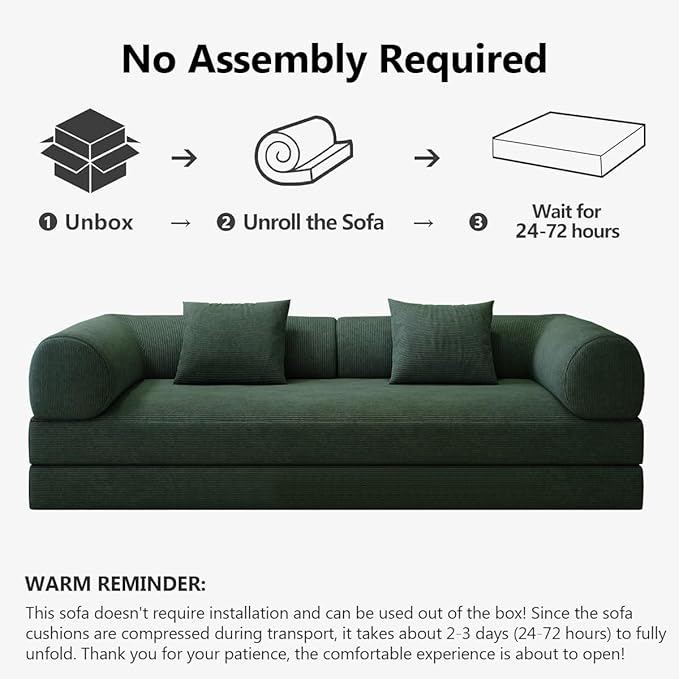 YUODL 78.8" Modular Sofa Bed - 4-in-1 Convertible Design with Corduroy Fabric and High Density Sponge, Removable Cover and Fixed Frame
