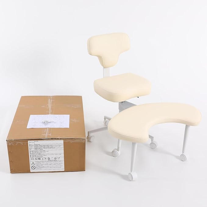 Ergonomic Floor Chair, Cross Legged Desk Chair with Back Support, 360 Swivel Kneeling Chair Adjustable Height, 286lbs Kneeling & Regular Seating for Home Office (Beige)