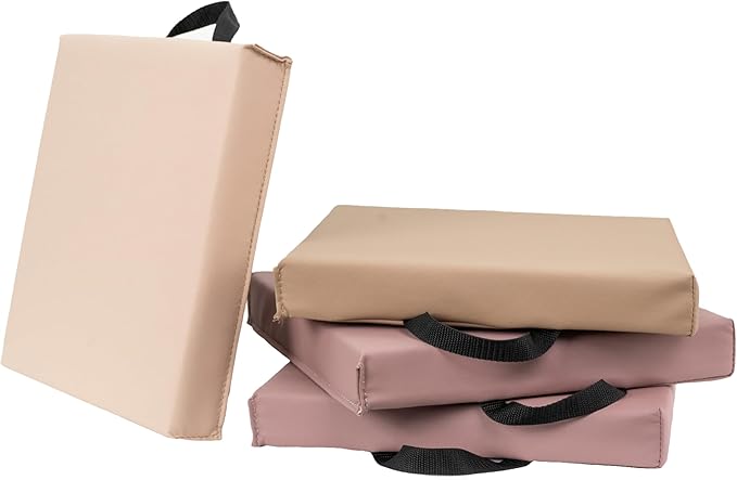 FDP SoftScape 12 inch Square Toddler Floor Cushions with Handles; Flexible Seating for Daycare, Preschool, Playroom; 1.5 inch Deluxe Foam (4-Piece) - Teddy