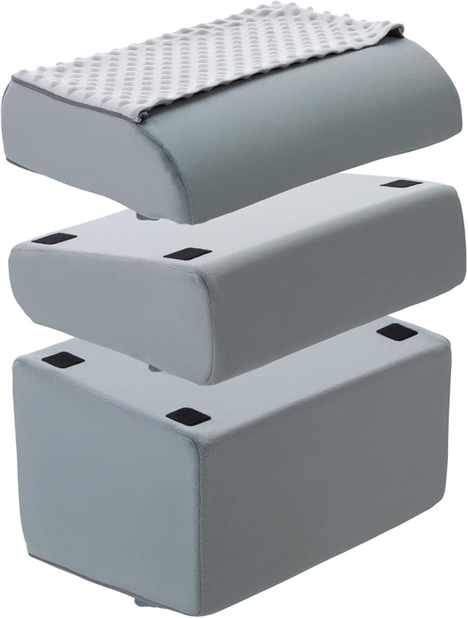 Novabright Adjustable Under Desk Foot Rest, Memory Foam Foot Stool with Gel Top and Warm Pocket Washable Cover Footrest for Office Chair Leg and Back Pain Relief(17" X 11" X 17",Cambered,Gray)