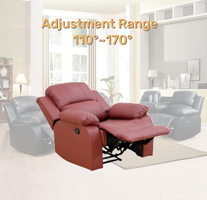 Caberryne Leather Recliner Chair for Living Room Furniture Set,Red Leather Reclining Couch for Small Space/Rv, Wall Hugger Single Recliner/Home Theater Seating for House/Office(Chair)